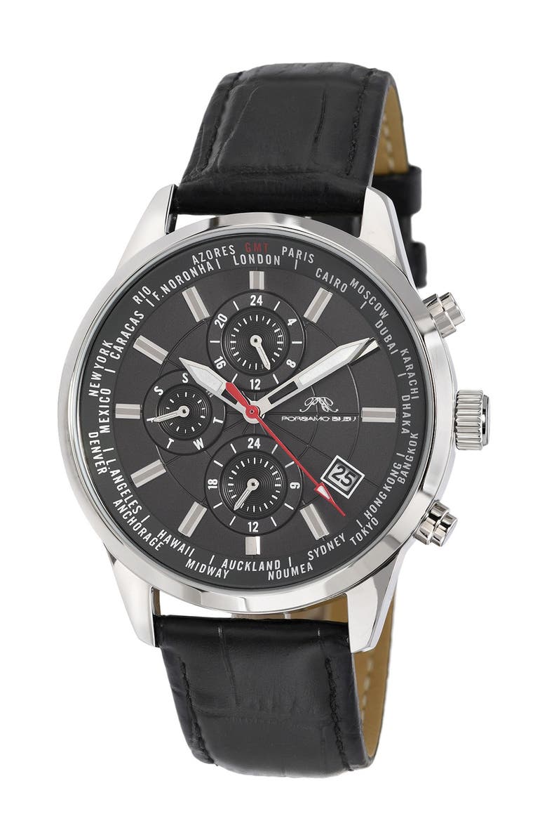 PORSAMO BLEU Men's Harrison Croc Embossed Leather Strap Watch, 41mm, Main, color, 