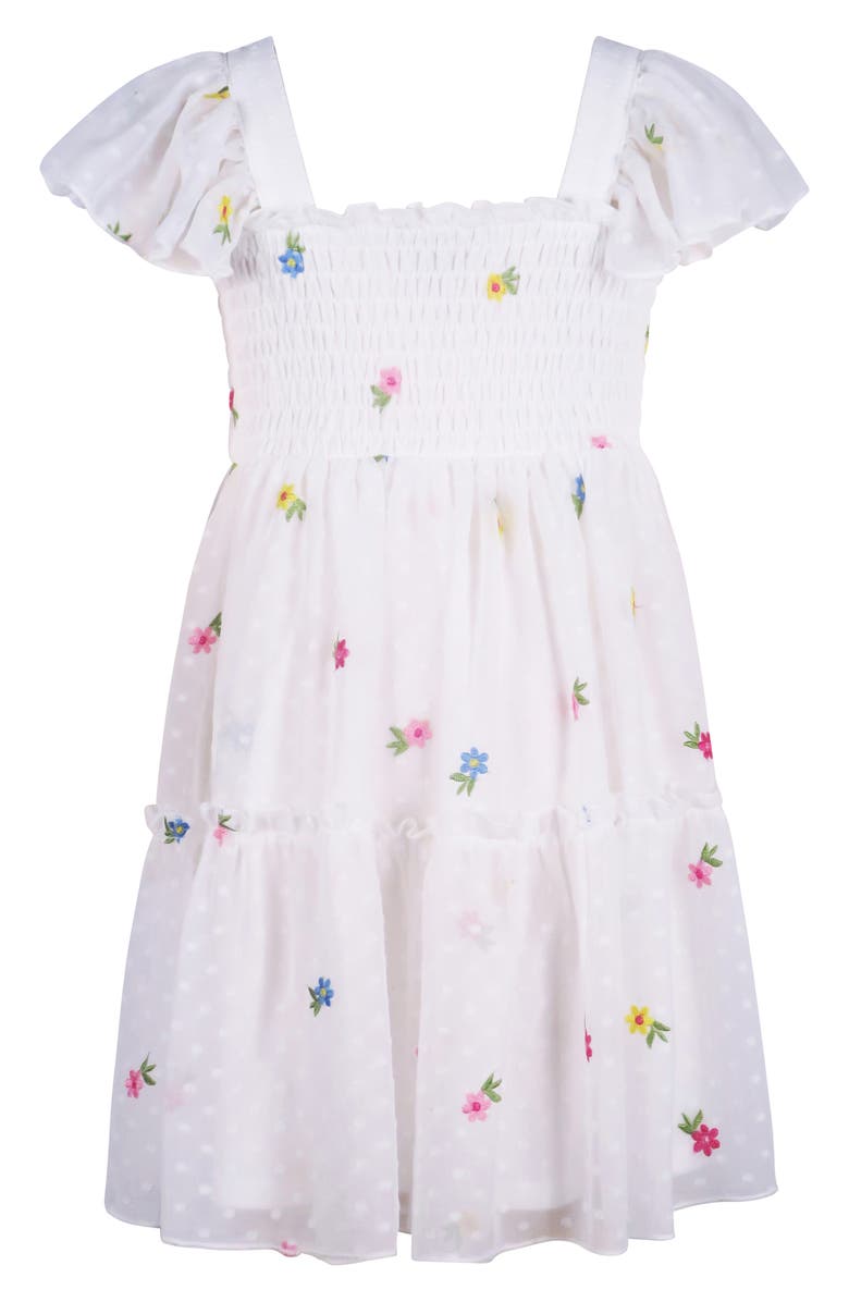 Zunie Kids' Floral Embroidered Swiss Dot Dress, Alternate, color, Ivory/Mult