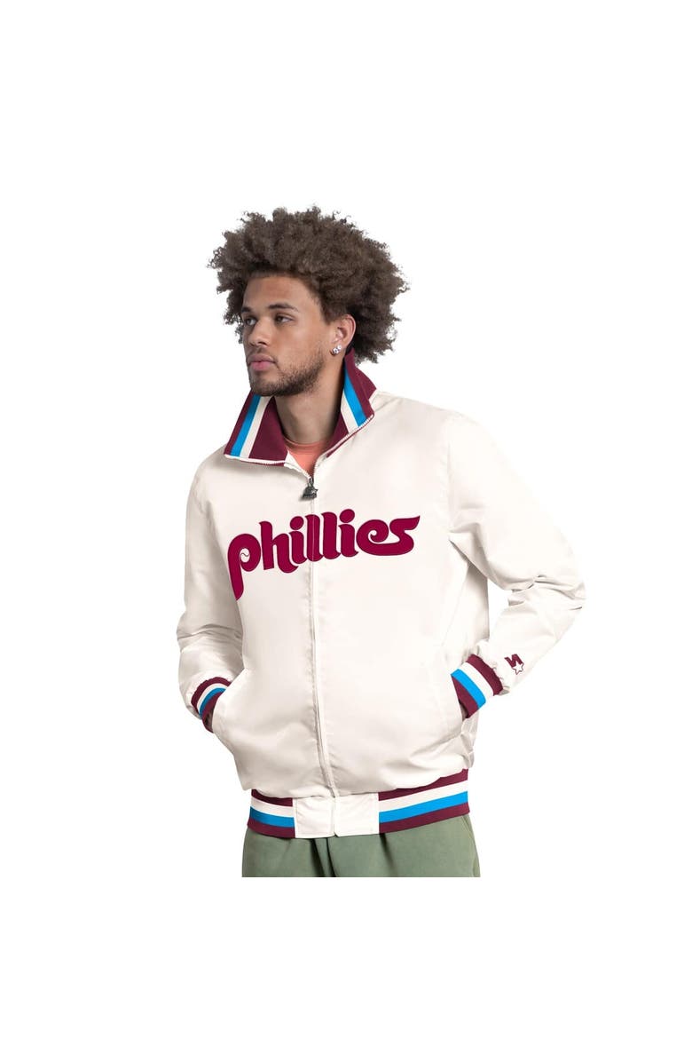 STARTER Men's Starter White Philadelphia Phillies The Captain Cooperstown Logo Full-Zip Varsity Jacket, Main, color, White