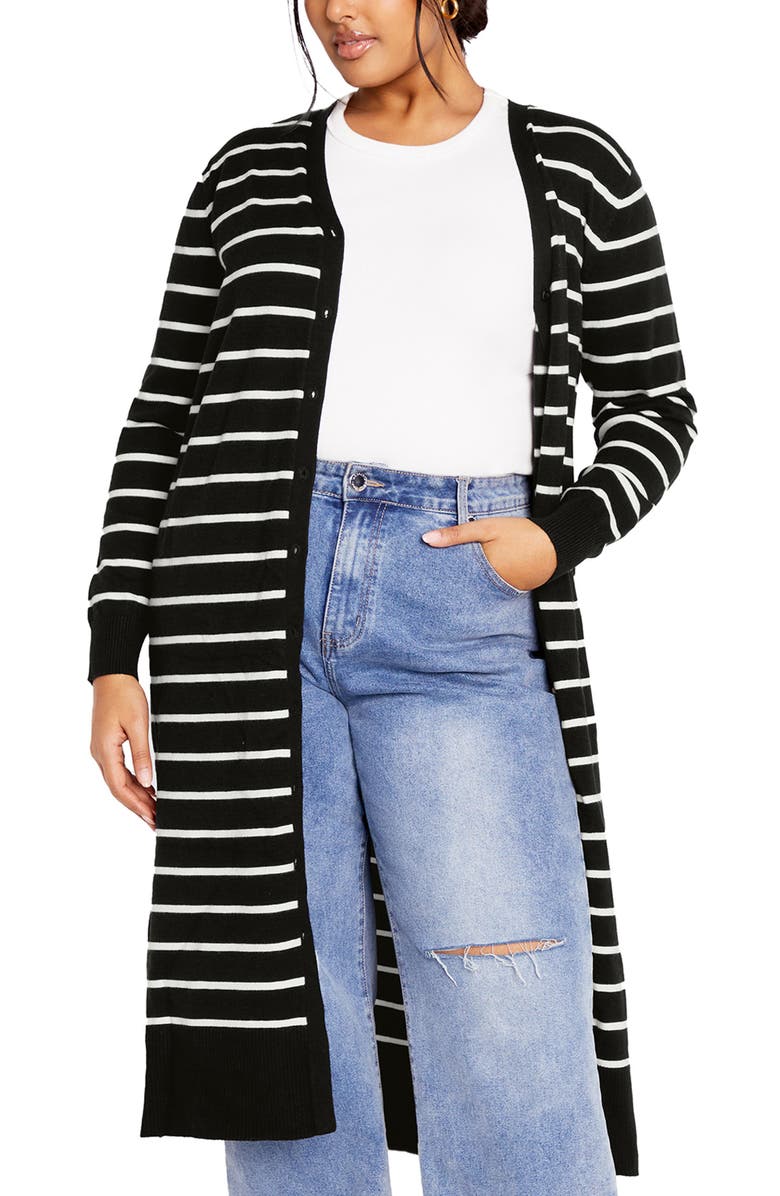 City Chic Josie Stripe Cardigan, Alternate, color, 
