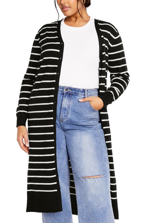 Shop City Chic Josie Stripe Cardigan In Black/white Stripe