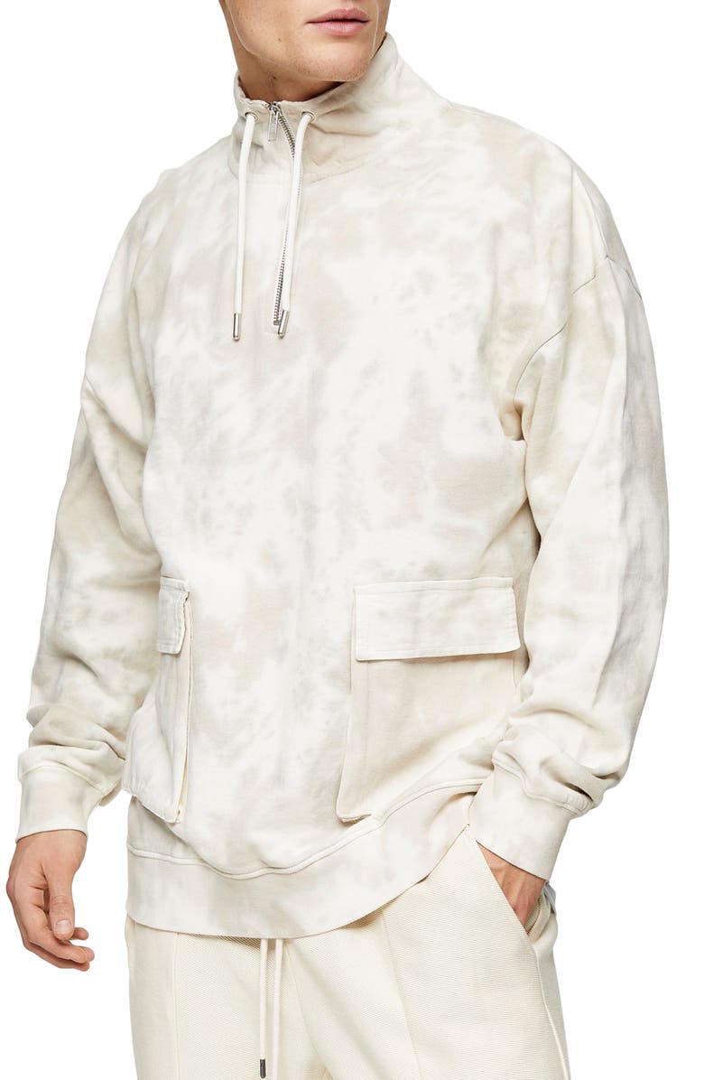 Topman Western Utility Marbled Quarter Zip Pullover, Main, color, 