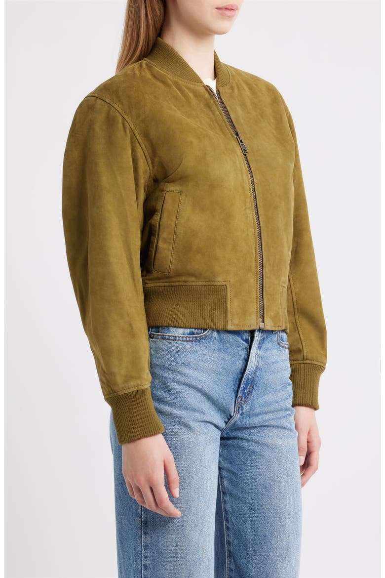 Suede Bomber Jacket, Alternate, color, OLIVE
