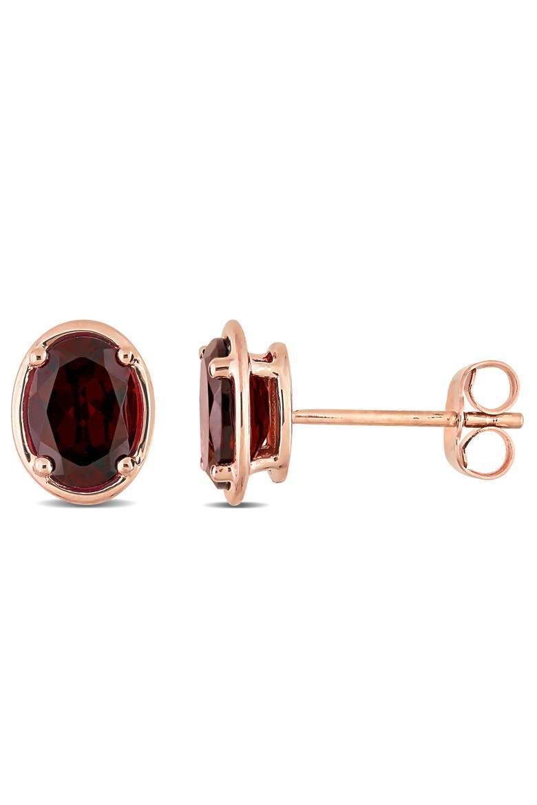 Garnet Oval Stud Earrings 14k, Main, color, Rose Gold