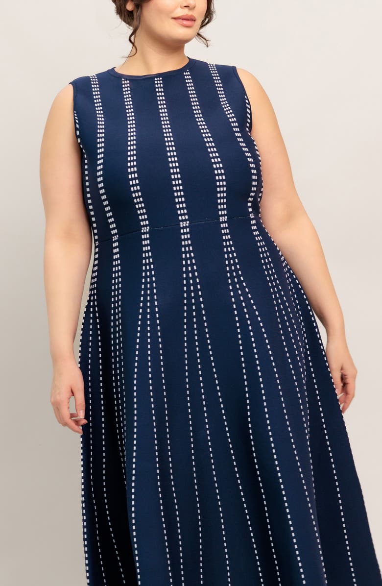FLYING TOMATO Sleeveless Midi Sweater Dress, Alternate, color, Navy/ White