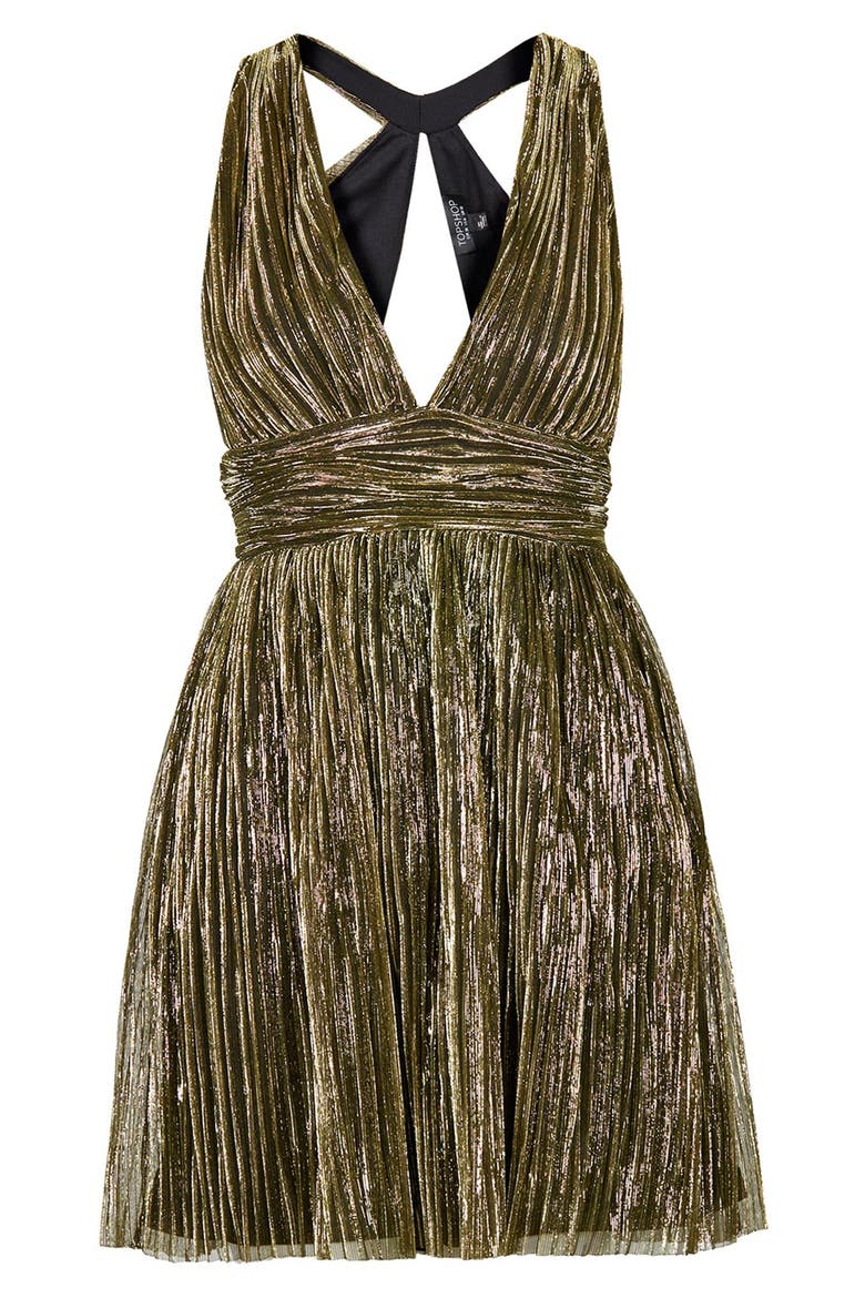 Halter Skater Dress, Alternate, color, GOLD