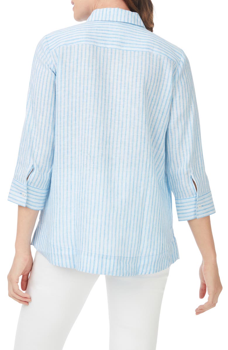 Foxcroft Harley Stripe Linen Button-Up Shirt, Alternate, color, Blue Breeze