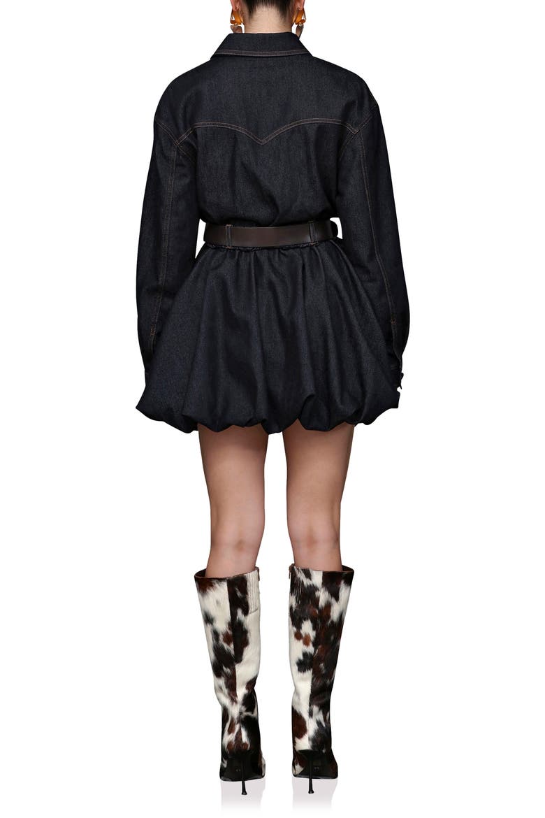 Long Sleeve Bubble Hem Denim Mini Shirtdress, Alternate, color, DARK RINSE