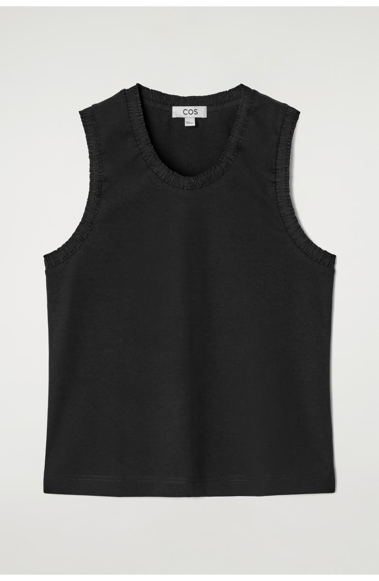 COS Gathered Cotton Tank Top, Alternate, color, Black