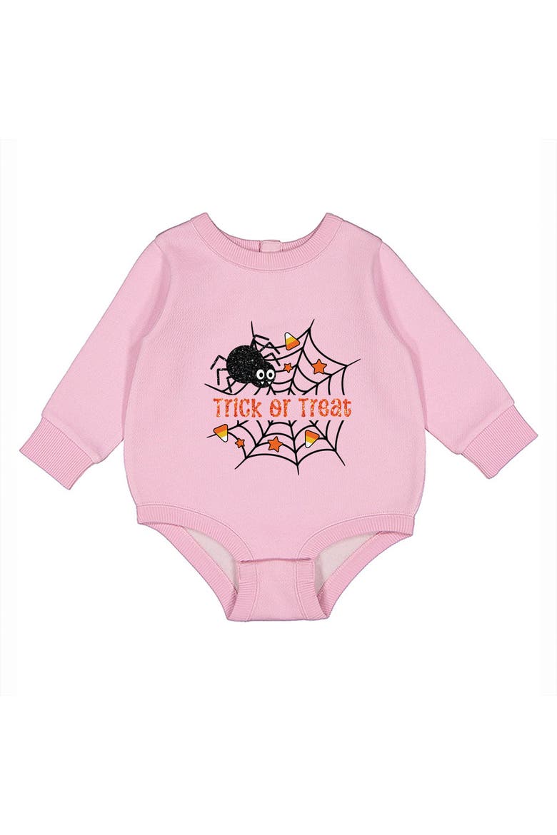 Trick or Treat Spiderweb Glitter Infant Fleece BodySuit, Alternate, color, Pink