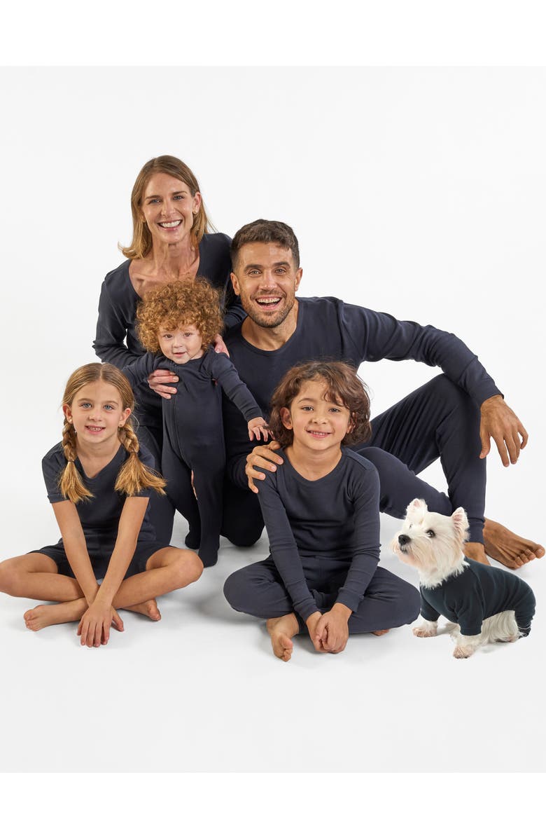 Leveret Kids Short Sleeve Cotton Solid Matching Family Pajamas, Alternate, color, Navy