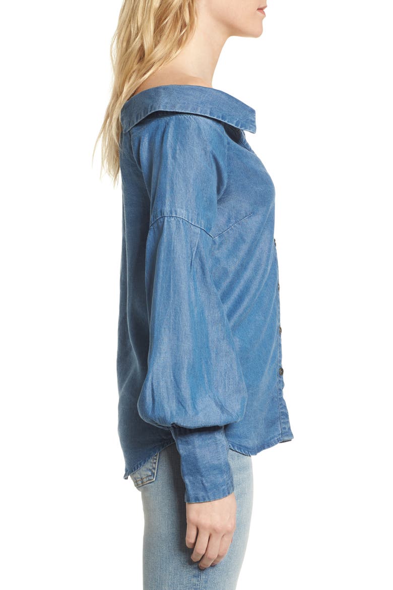 Off the Shoulder Chambray Top, Alternate, color, MED WASH