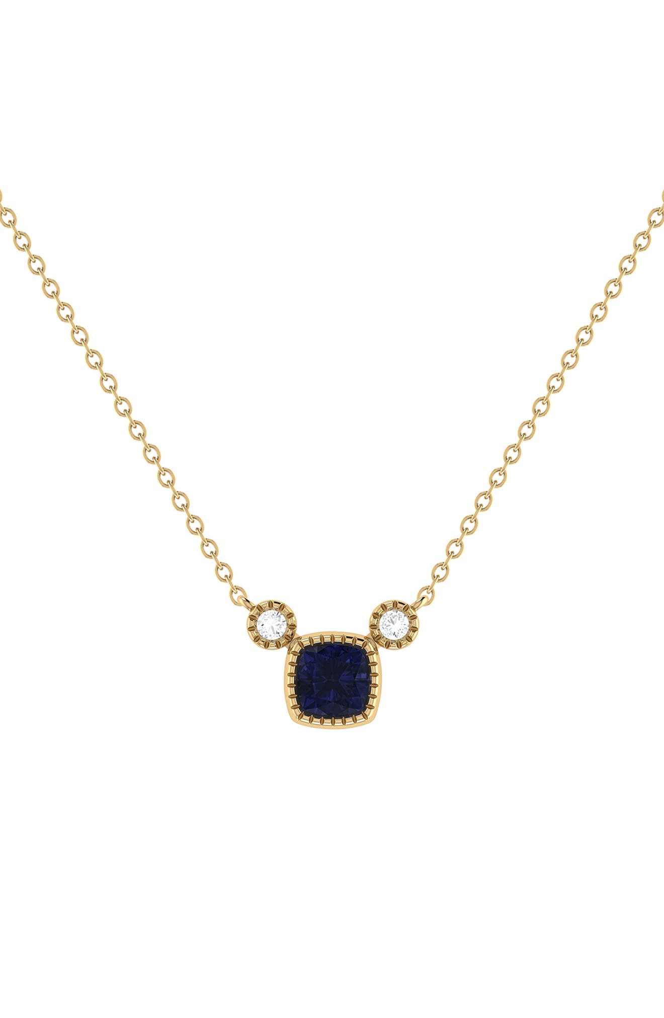 LuvMyJewelry Cushion Cut Sapphire & Diamond Necklace