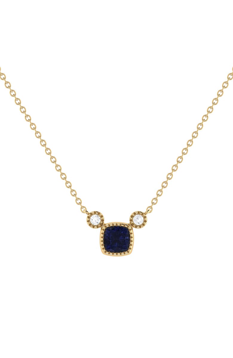 LuvMyJewelry Cushion Cut Sapphire & Diamond Necklace, Main, color, 14K Yellow Gold/ Sapphire