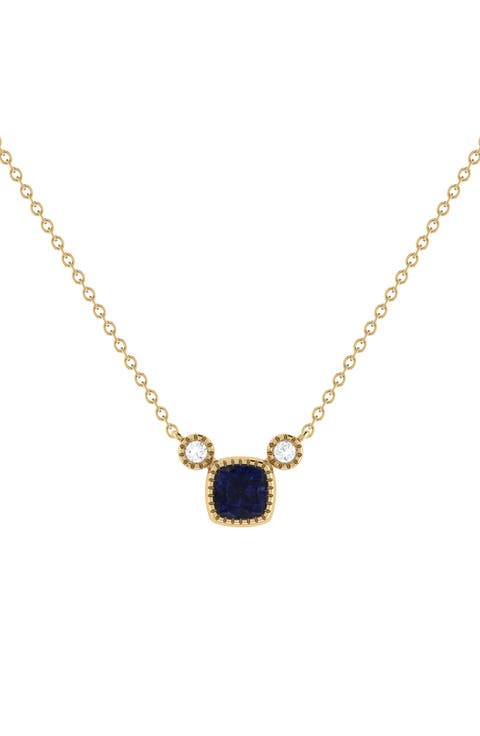 Cushion Cut Sapphire & Diamond Necklace