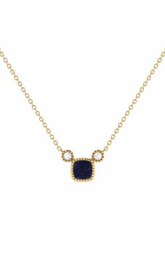 LuvMyJewelry Cushion Cut Sapphire & Diamond Necklace