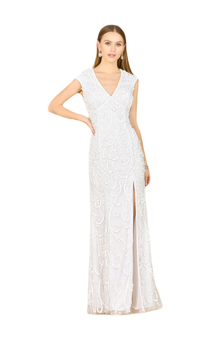 LARA New York Beaded Cap Sleeve Wedding Dress, Main, color, Ivory