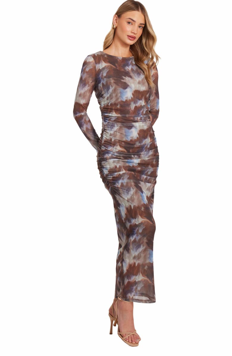 QUIZ Mesh Long Sleeve Maxi Dress, Alternate, color,