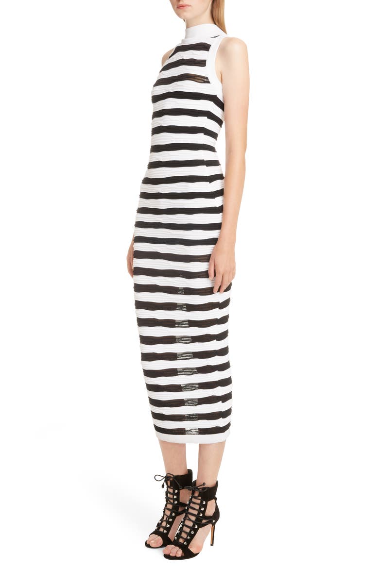 Stripe Knit Midi Dress, Alternate, color, NOIR/ BLANC