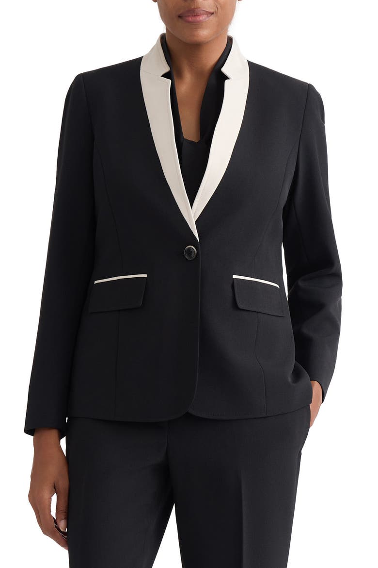 Colorblock Stretch Crepe Jacket, Main, color, BLACK/ PARCHEMENT