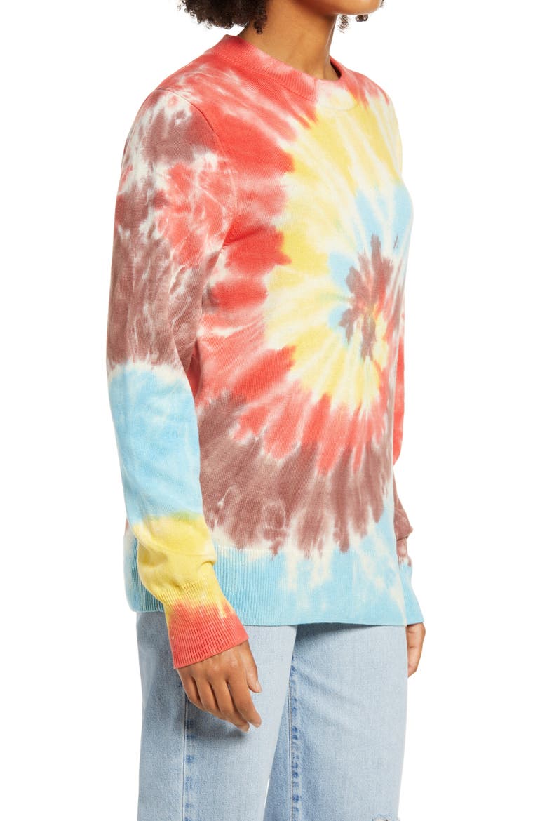 by BP. Gender Inclusive Tie Dye Crewneck Sweater, Alternate, color, RED MULTI TIE DYE