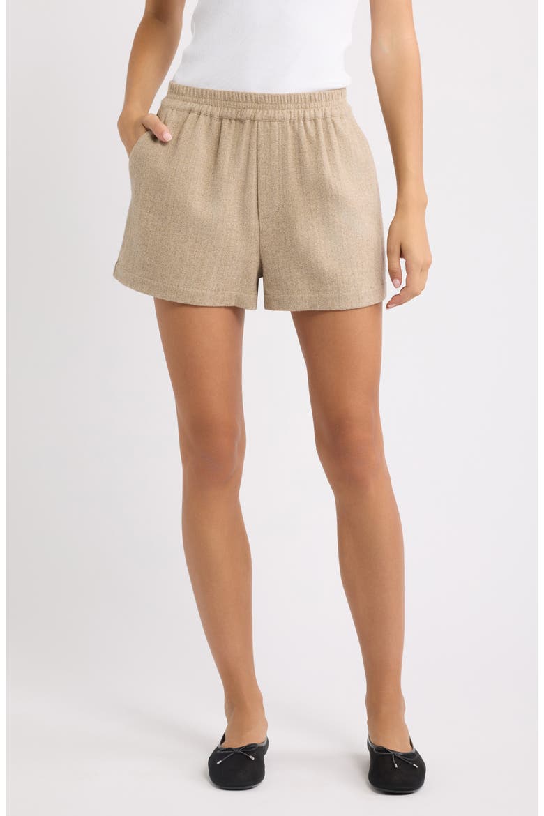 Herringbone Wool Blend Shorts, Main, color, CAMEL
