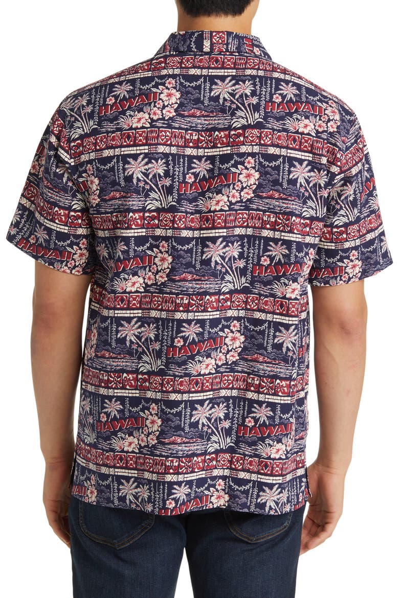 Postcard Paradise Short Sleeve Silk Button-Up Shirt, Alternate, color, COASTLINE