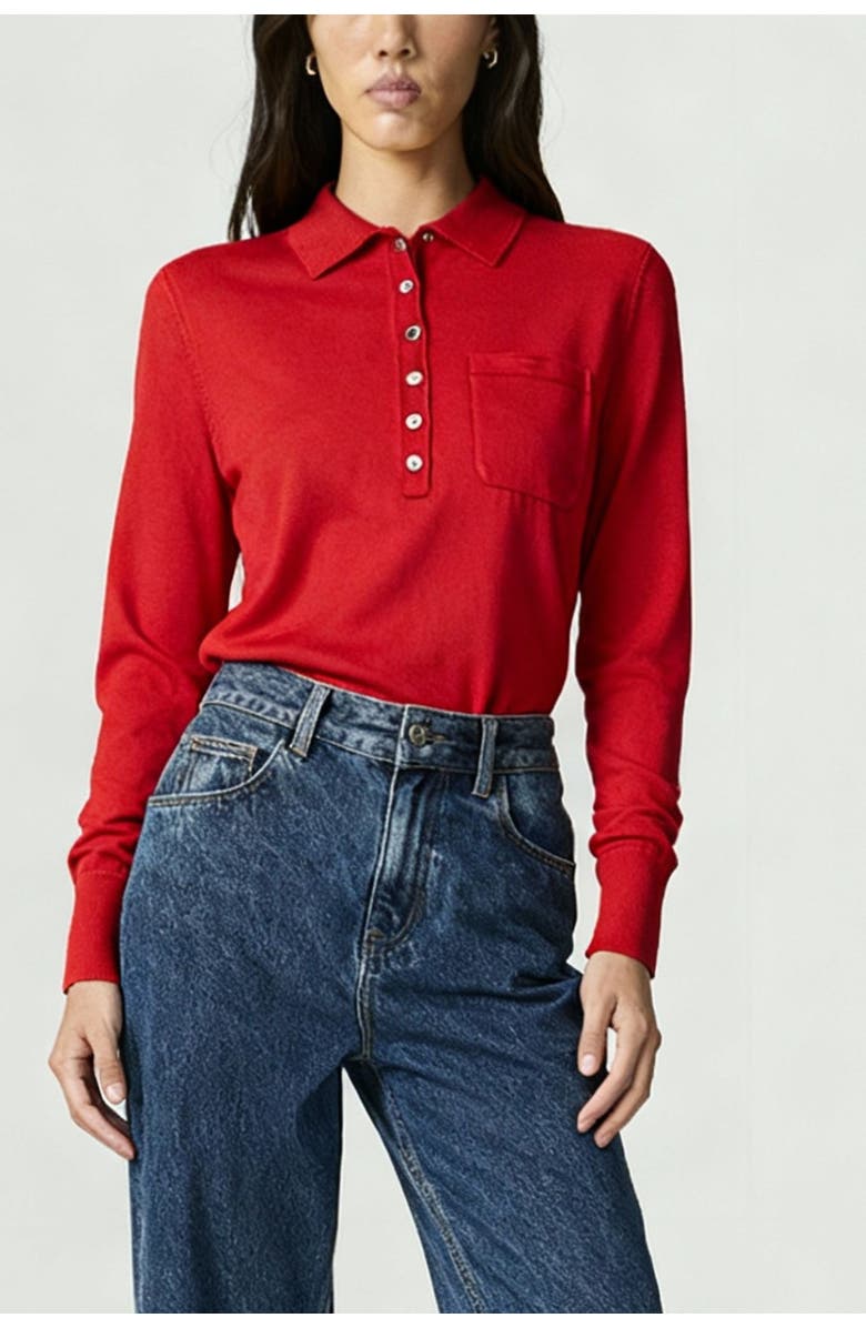 Nocturne Relaxed Polo Knit Sweater, Main, color, Red