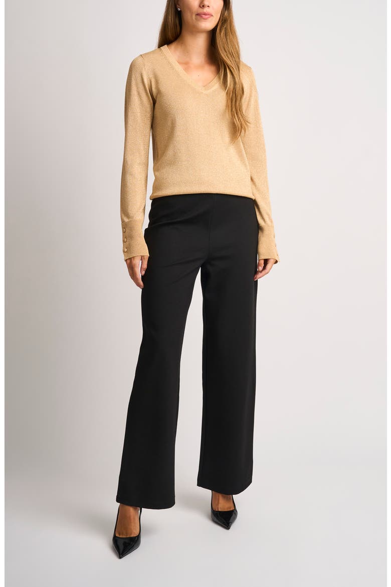 Metallic V-Neck Sweater, Alternate, color, WARM TRUFFLE LUREX