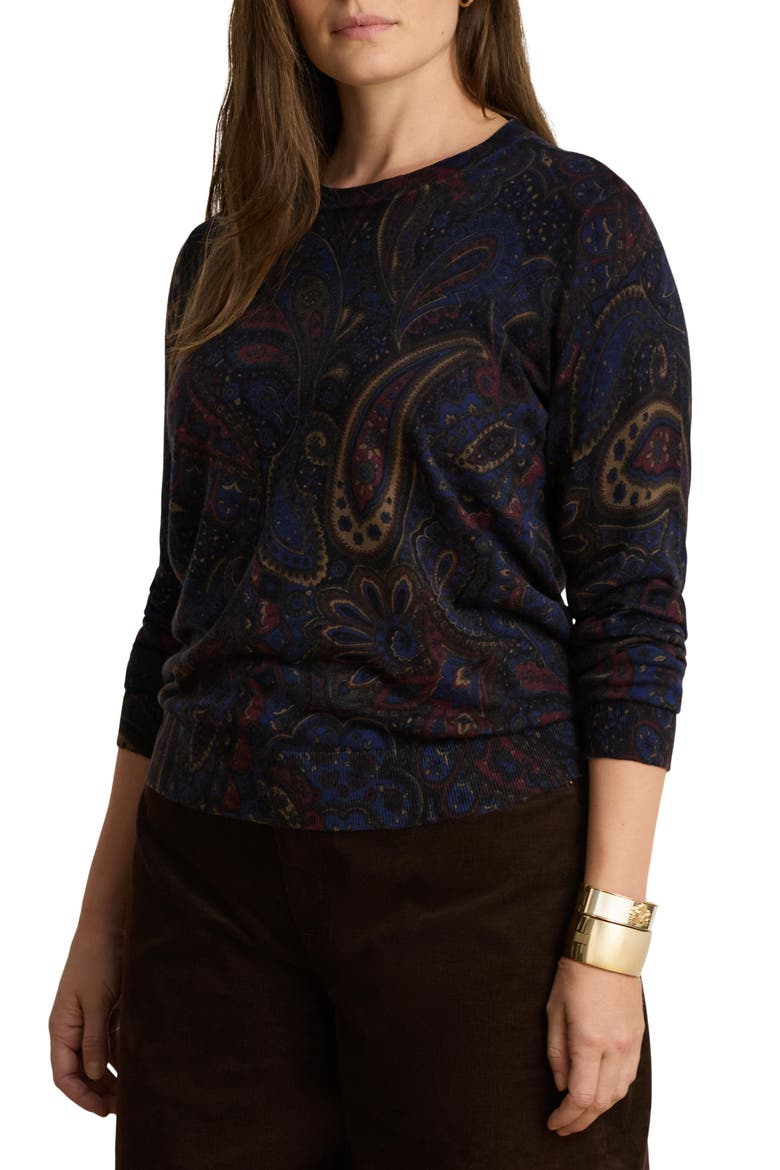 Paisley Cotton & Modal Blend Sweater, Alternate, color, NAVY BLUE/ MULTI