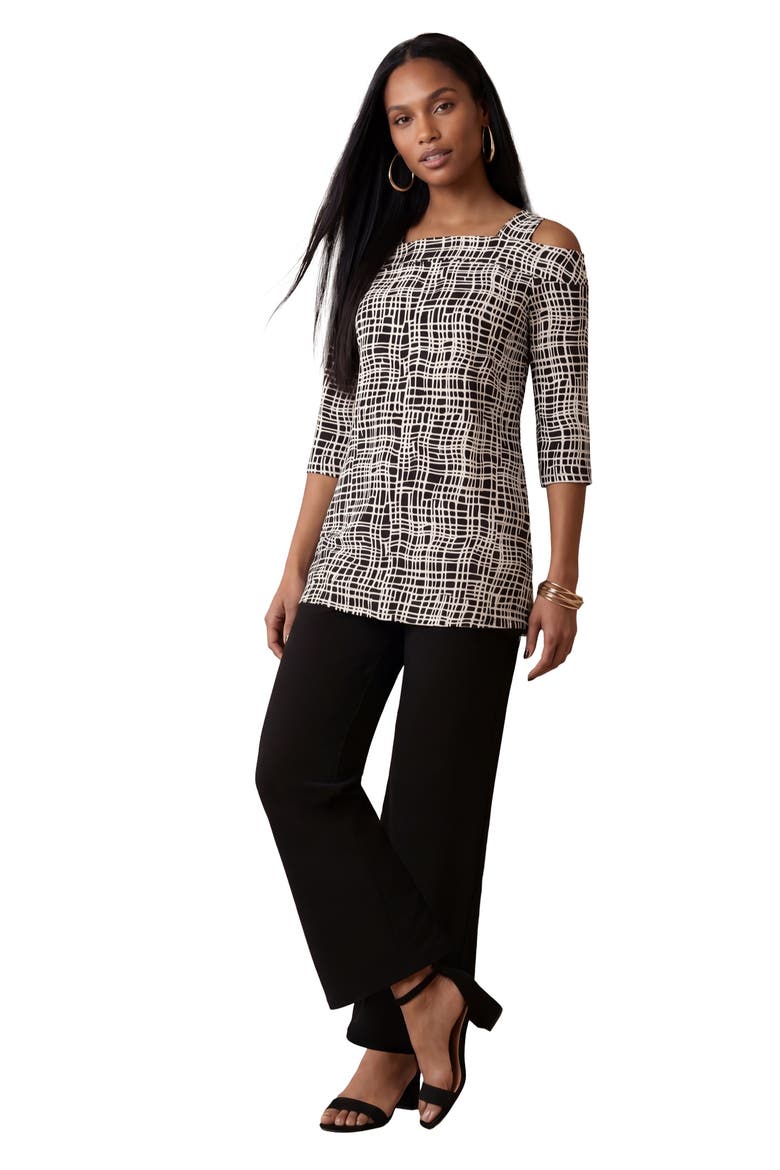 Cold Shoulder Top, Main, color, BLACK WHITE WEAVE