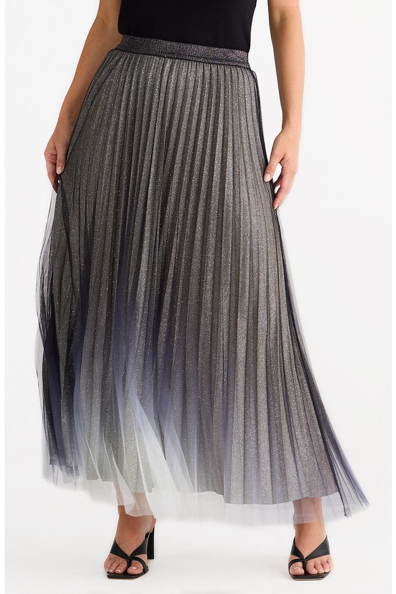 West End Sparkle Pleated Ombré Maxi Skirt, Main, color, BLACK OMBRE