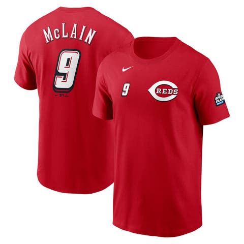 Men's Nike Matt McLain Red Cincinnati Reds 2025 MLB Speedway Classic Name & Number T-Shirt