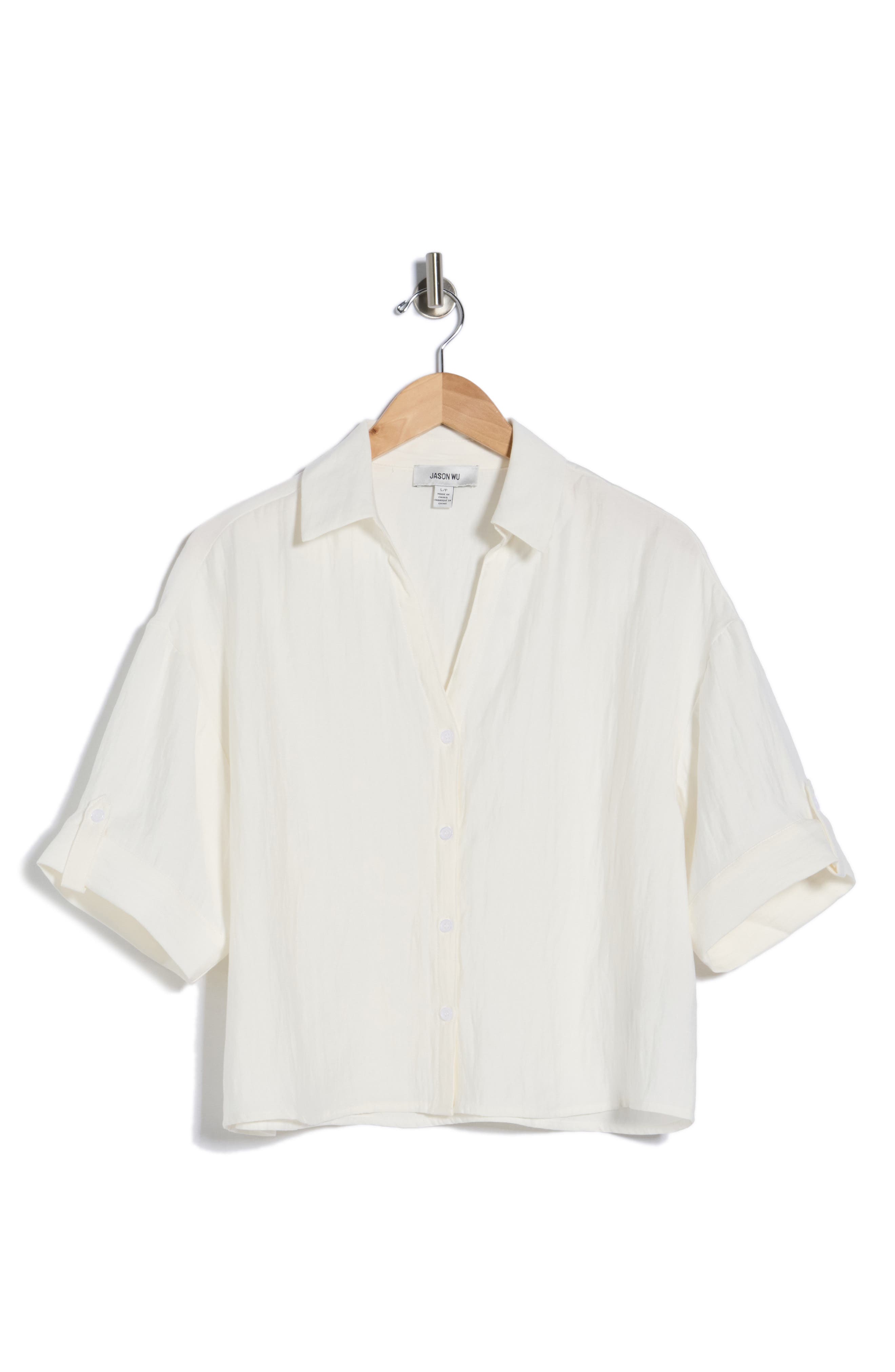 JASON WU Three-Quarter Sleeve Tab Button-Up Shirt