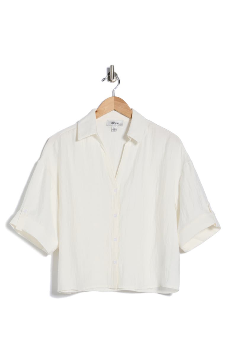 JASON WU Three-Quarter Sleeve Tab Button-Up Shirt, Main, color, White