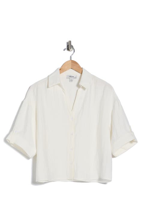 Three-Quarter Sleeve Tab Button-Up Shirt