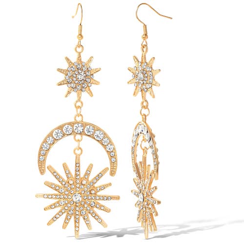 Jessica Simpson Sun Moon And Star Drop Earrings For Women, Gold-tone Statement Earrings With Crystal In Gold