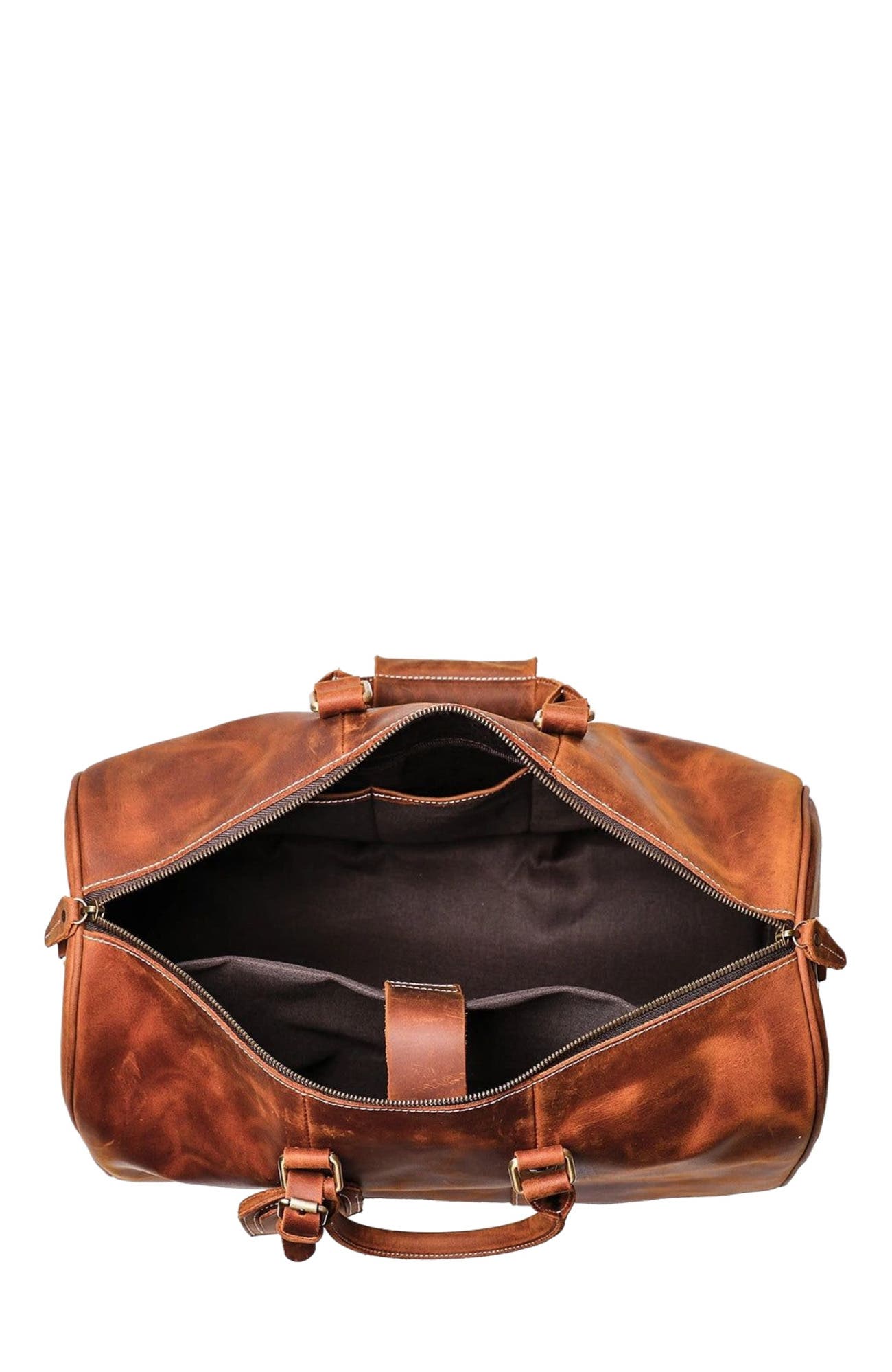 STEEL HORSE LEATHER The Brandt Weekender | Small Leather Duffle Bag, Alternate, color, Brown
