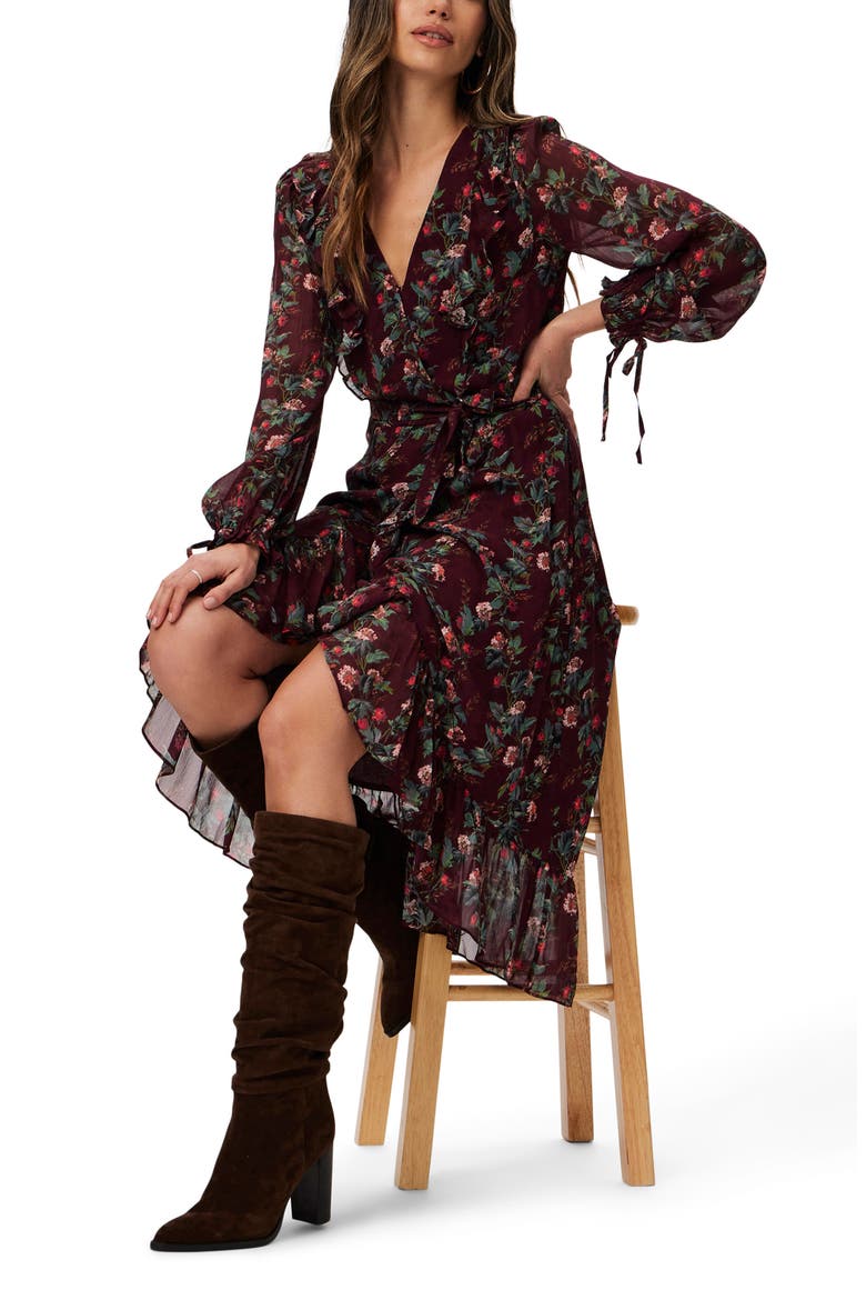 Veranda Floral Print Long Sleeve Silk Wrap Dress, Alternate, color, DPCHRYMLT