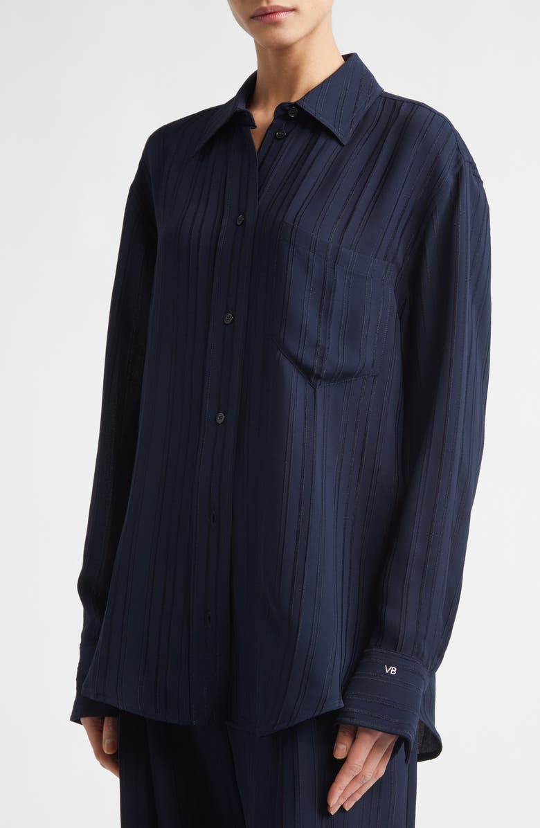 Victoria Beckham Pyjama Stripe Button-Up Shirt, Alternate, color, Navy