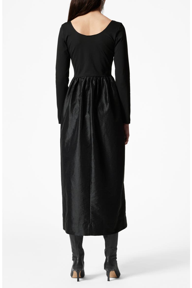 Long Sleeve A-Line Midi Dress, Alternate, color, BLACK DARK