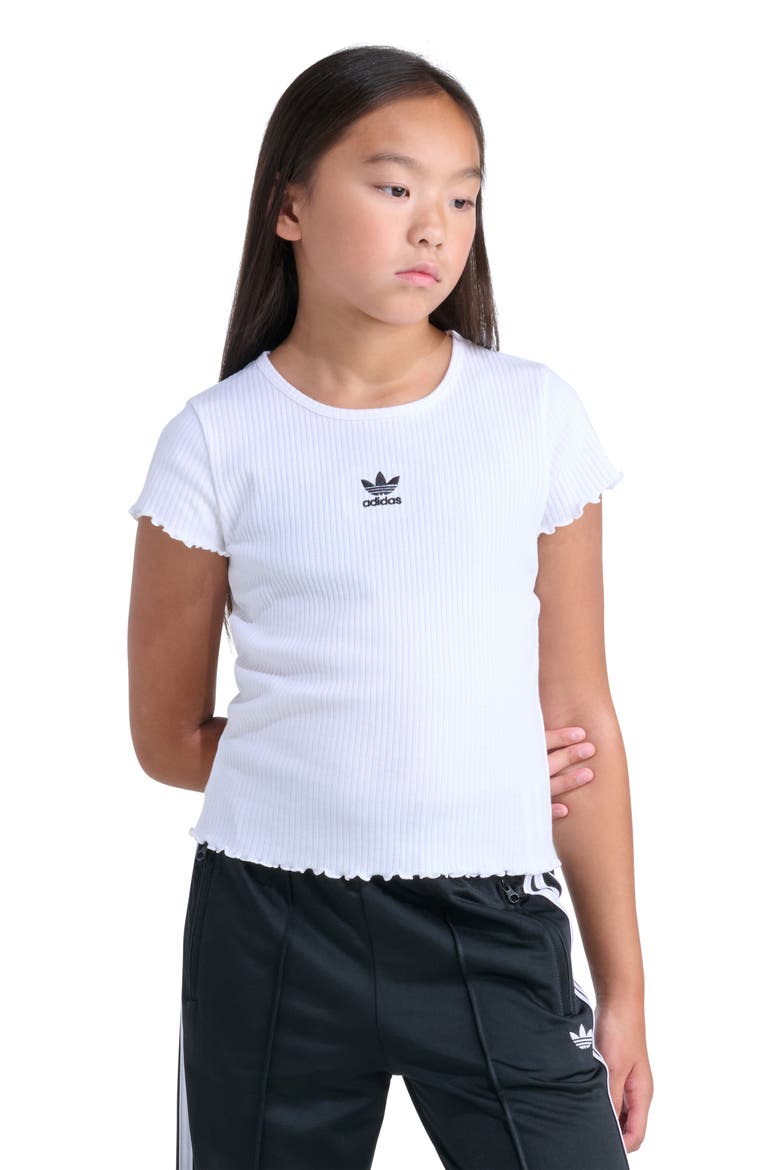 Kids' Lettuce Edge Cotton Rib T-Shirt, Main, color, WHITE