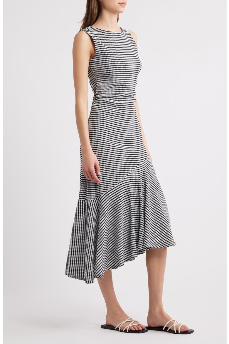 Daija Seersucker Sleeveless Asymmetric Midi Dress, Alternate, color, BLACK GINGHAM