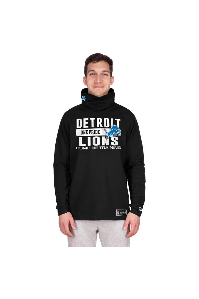 Men's New Era Black Detroit Lions Functional Fandom Balaclava Helmet Stripe Tri-Blend Hoodie, Alternate, color, Black