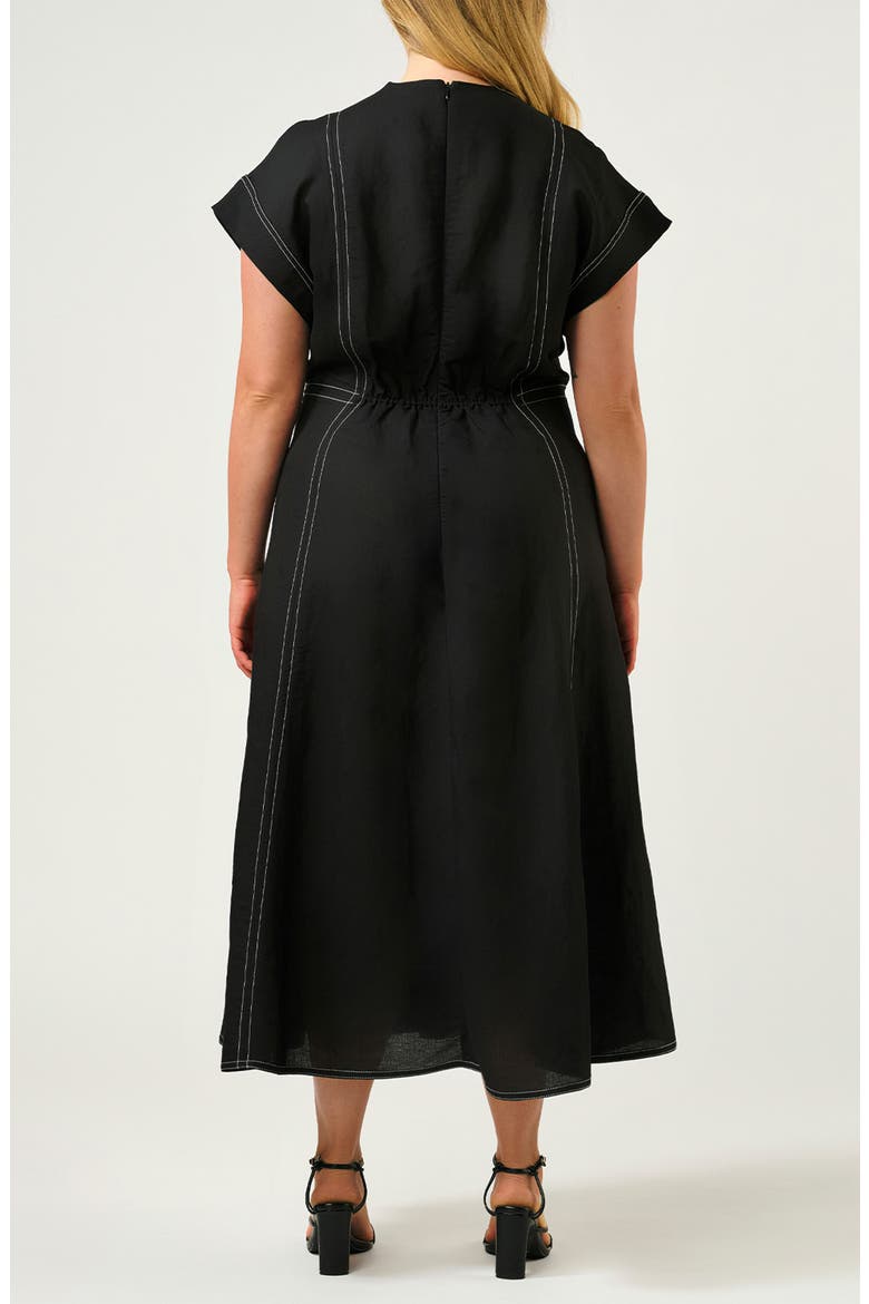 Arden Linen Blend Empire Waist Dress, Alternate, color, BLACK