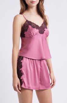 Open Edit Lace Trim Satin Short Pajamas