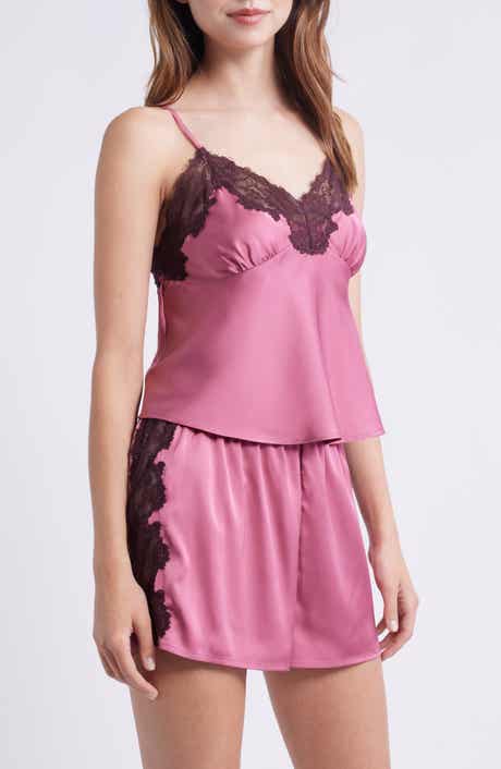 Open Edit Lace Trim Satin Short Pajamas