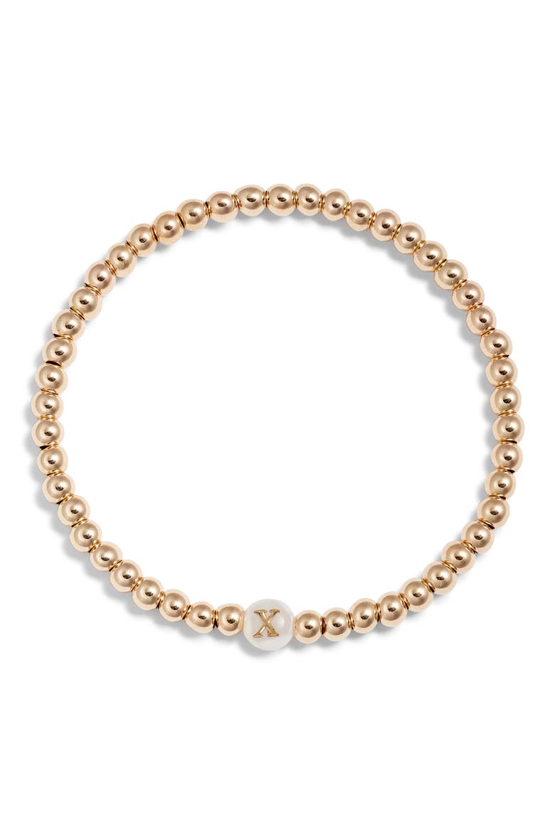 Mother of Pearl Initial Beaded Bracelet, Main, color, GOLD FILL X