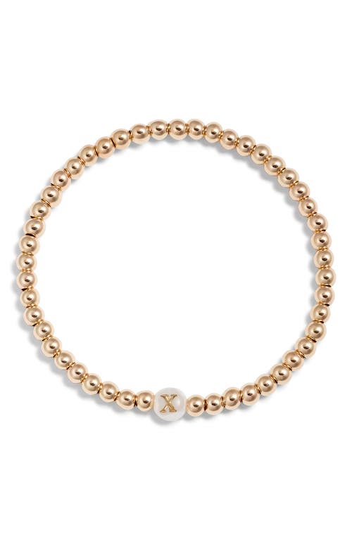 Nashelle Mother Of Pearl Initial Beaded Bracelet In Gold Fill X