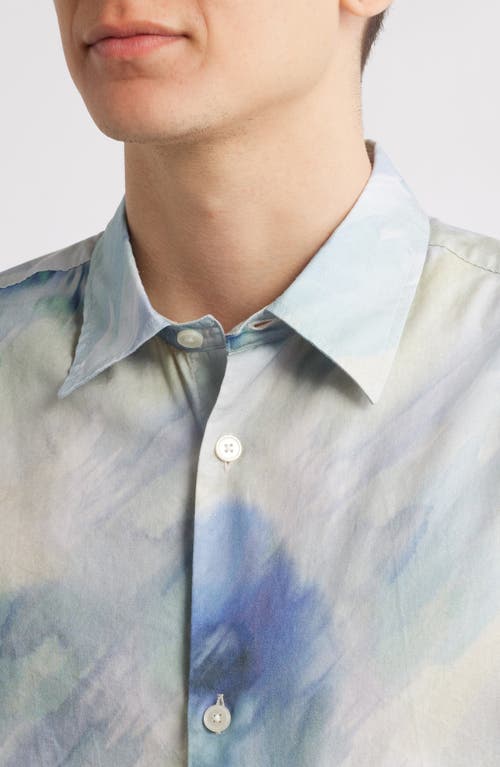Nn07 Freddy 5654 Watercolor Print Organic Cotton Blend Button-up Shirt In Blue